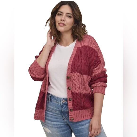 Torrid Pink/Burgundy Cable V-Neck Cardigan Sweater, Casual, Coastal, Plus, 3X - Picture 1 of 11